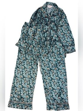 Omika Margo Anthropology Long Sleeve Green Print Pajama Pants Set Size XL
